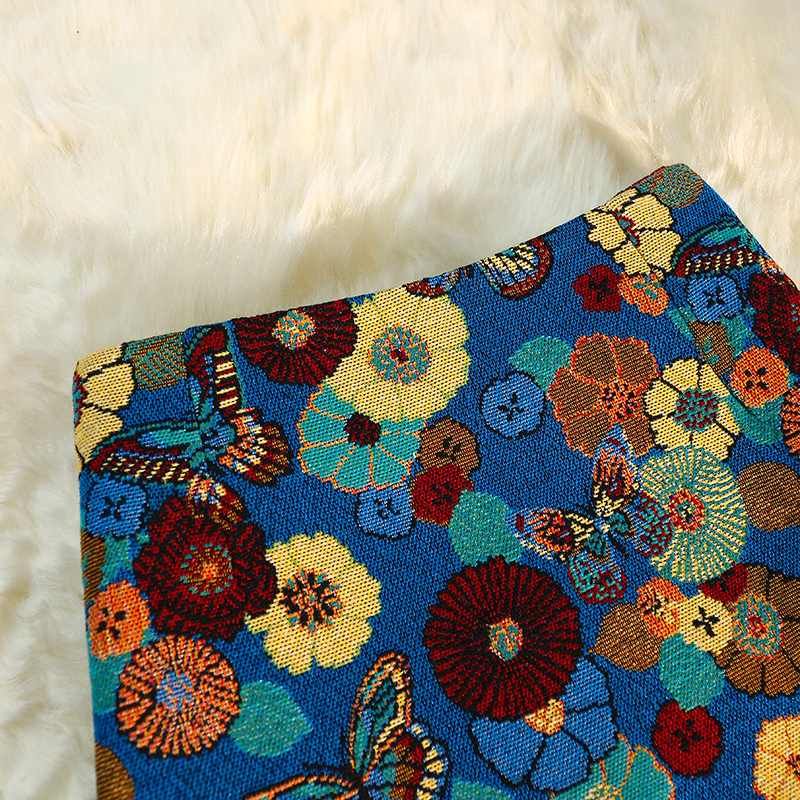 刺繍花柄蝶プリントスリットスカートボトムス