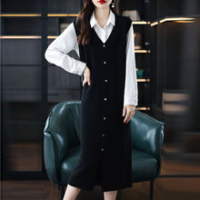 画像をギャラリービューアに読み込む, ニットベストワンピース偽ボタン付きスリットカジュアルワンピース着回しコーデしやすいワンピース
