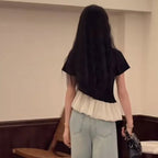 フレア裾切替半袖Tシャツトップス
