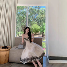 画像をギャラリービューアに読み込む, レディース ノースリーブワンピース レース刺繍 ハイウエスト エレガント パーティードレス お呼ばれ
