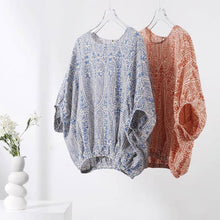 画像をギャラリービューアに読み込む, ネスニック柄後ろリボンパフスリーブブラウストップス
