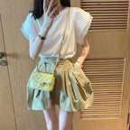 フリル裾メッシュ切替白Tシャツトップス