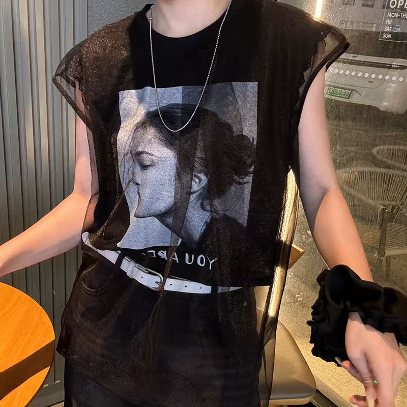 レースフレンチ袖重ね風Tシャツトップス
