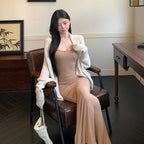 ニットカーディガン オフショル風 ルーズシルエット 薄手 長袖 肩掛け風 ゆったり4 色展開