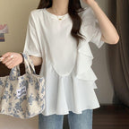 フレア裾切替不規則Tシャツトップス