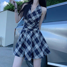 画像をギャラリービューアに読み込む, チェック柄ホルターネックドレスデートワンピース
