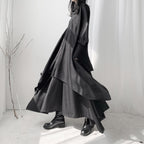 不規則デザイン無地ロングシャツ＆カジュアルスカートセットアップ