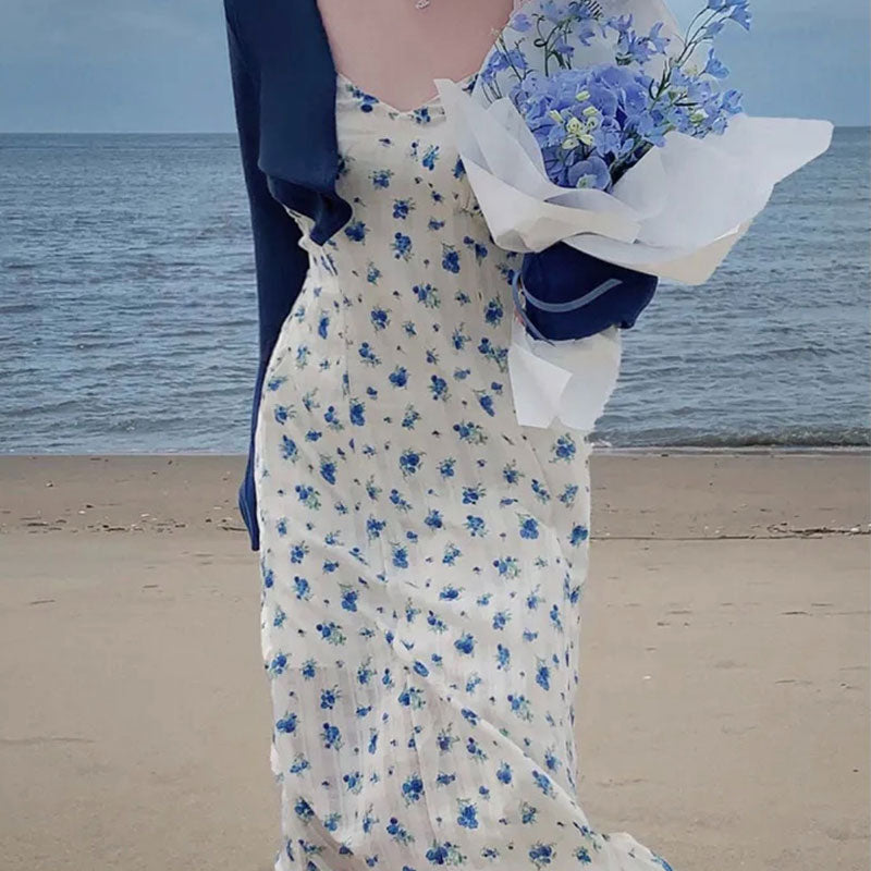 無地カーディガン＆花柄キャミワンピースセットアップ