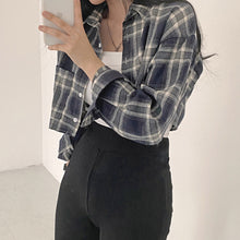 画像をギャラリービューアに読み込む, チェック柄ショート丈シャツトップス
