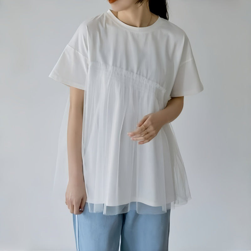 メッシュ切替半袖Tシャツシンプルコーデしやすいトップス