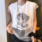 レースフレンチ袖重ね風Tシャツトップス