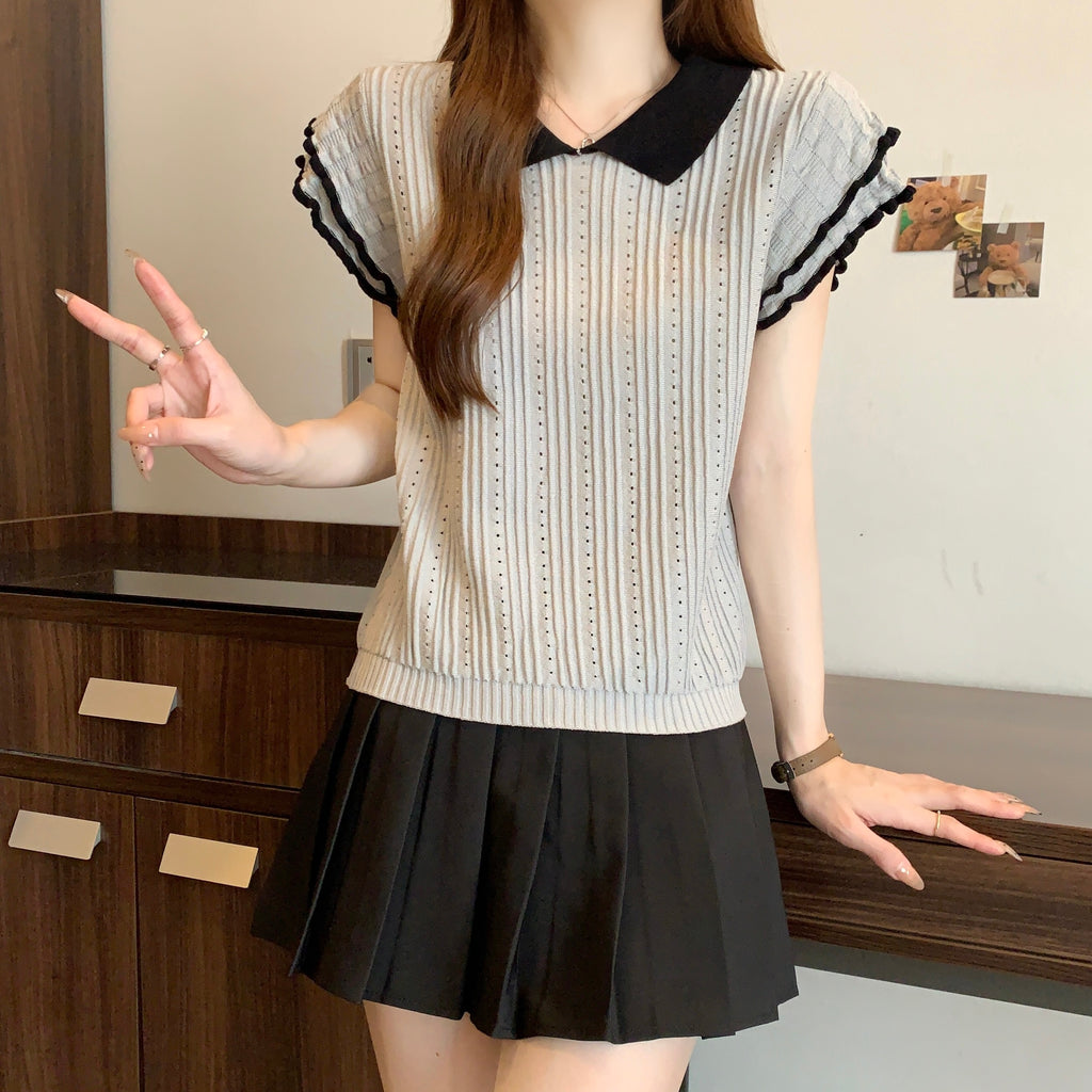 フレア裾薄ニットトップス大人かわいいトップス