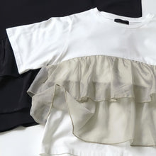 画像をギャラリービューアに読み込む, メッシュ切替フレア裾半袖Tシャツトップス
