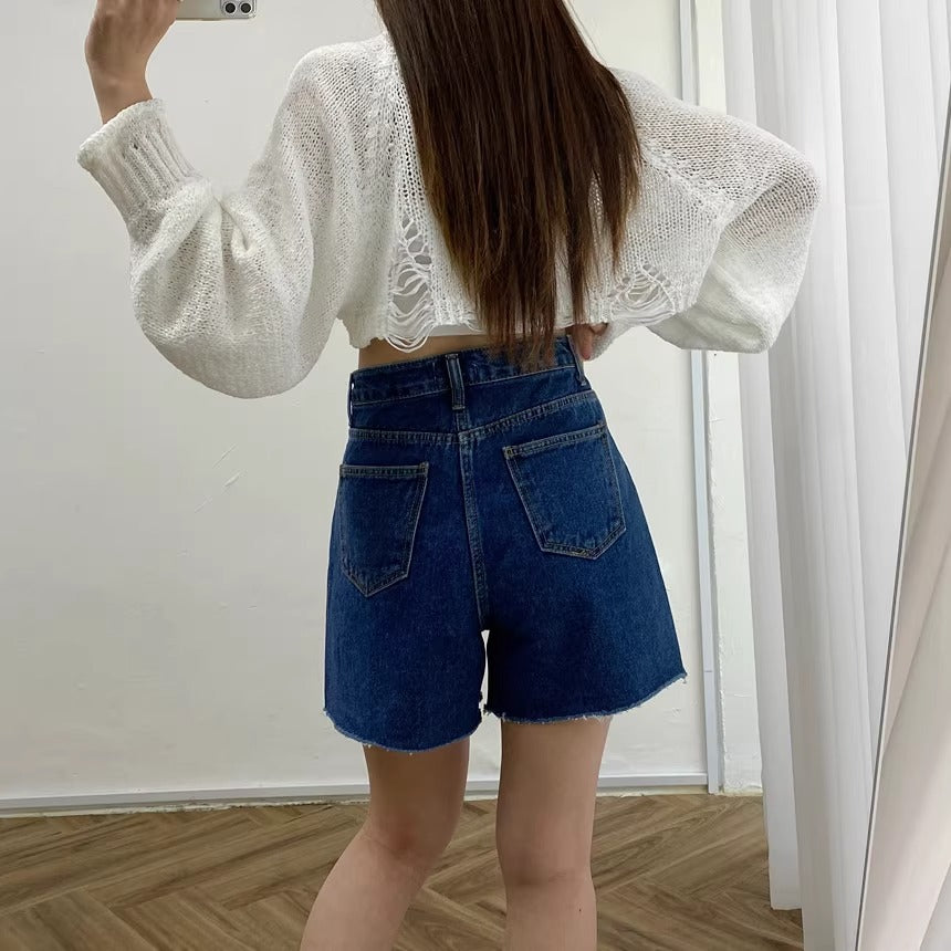 ハイウエストデニムショートパンツデニムパンツハートポケット
