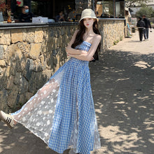 画像をギャラリービューアに読み込む, チェック柄レース切替キャミワンピース
