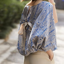 画像をギャラリービューアに読み込む, ネスニック柄後ろリボンパフスリーブブラウストップス
