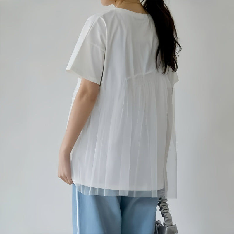 メッシュ切替半袖Tシャツシンプルコーデしやすいトップス