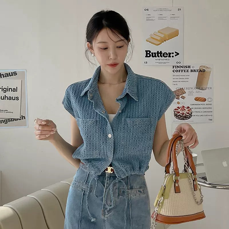 レトロフレンチ袖ベストコートトップスアウター