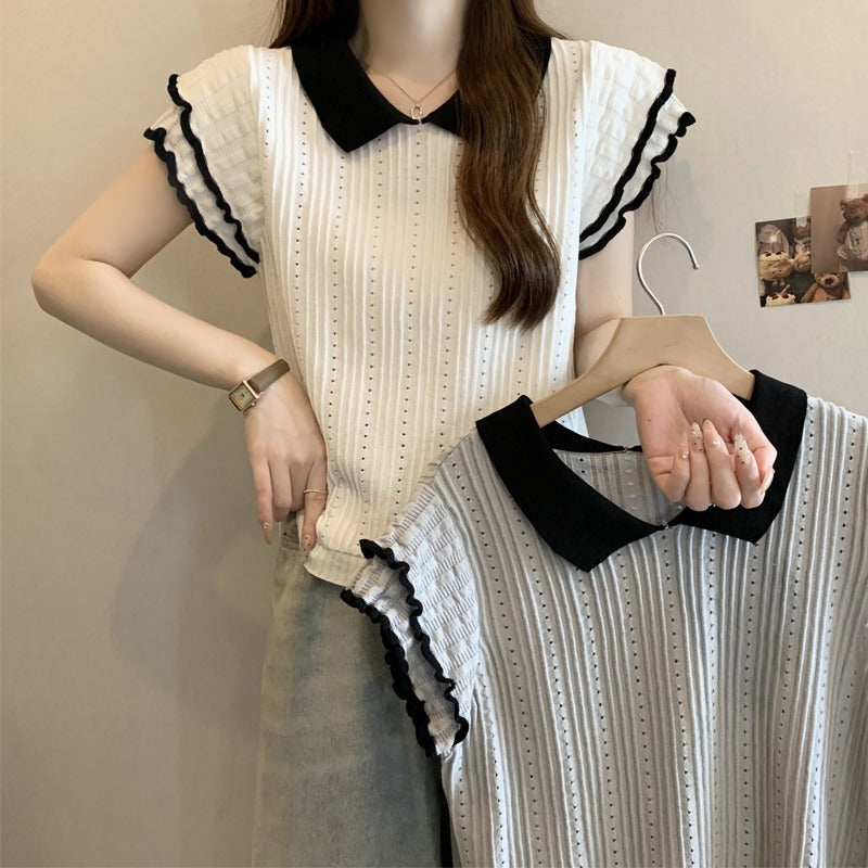 フレア裾薄ニットトップス大人かわいいトップス