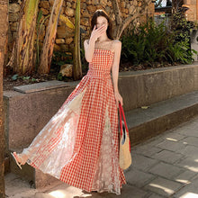 画像をギャラリービューアに読み込む, チェック柄レース切替キャミワンピース
