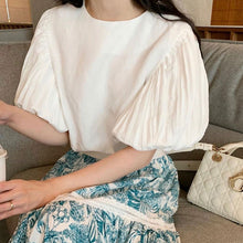 画像をギャラリービューアに読み込む, ギャザーパフスリーブブラウストップス白Tシャツ
