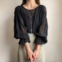 画像をギャラリービューアに読み込む, シースルートラペット無地ブラウストップス
