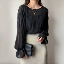 画像をギャラリービューアに読み込む, シースルートラペット無地ブラウストップス
