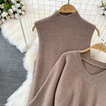 画像をギャラリービューアに読み込む, Ｖネックセーター＆ノースリーブニットワンピースセットアップ
