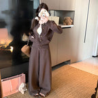 ボタンニットカーディガン＋ワイドパンツ2点セットアップデザイン 秋冬きれいめニットセット