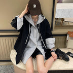 ストライプ柄フード付きシャツトップスけだるい風