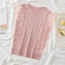 画像をギャラリービューアに読み込む, ニット切替レースフリル裾ニットトップス
