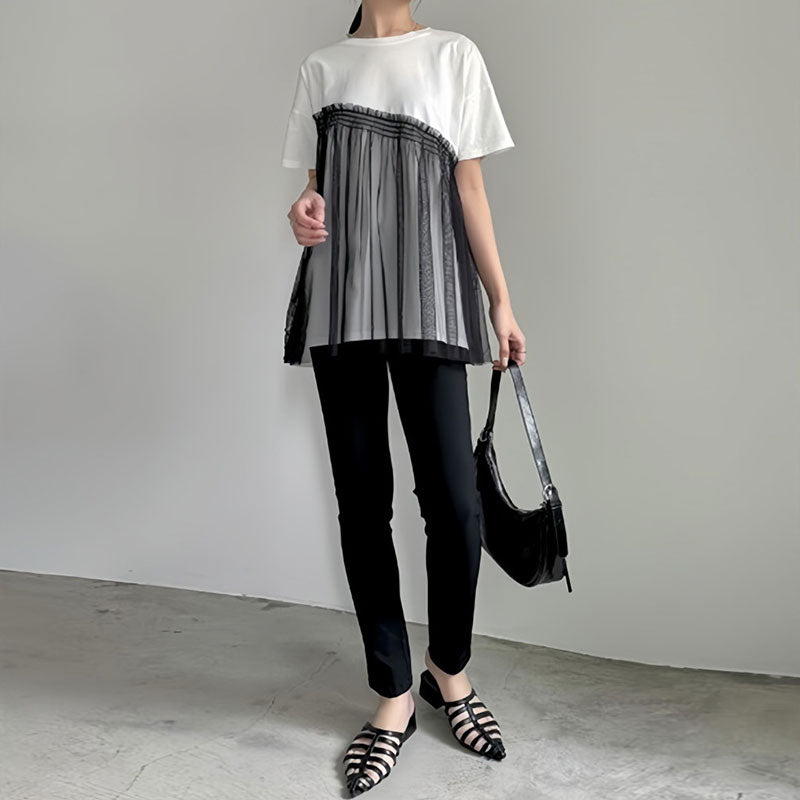 メッシュ切替半袖Tシャツシンプルコーデしやすいトップス