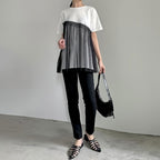 メッシュ切替半袖Tシャツシンプルコーデしやすいトップス