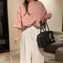 画像をギャラリービューアに読み込む, 半袖Tシャツビーズ付きシンプルコーデしやすいトップス
