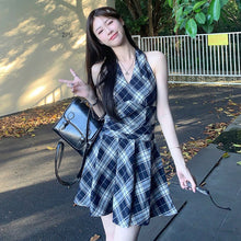画像をギャラリービューアに読み込む, チェック柄ホルターネックドレスデートワンピース
