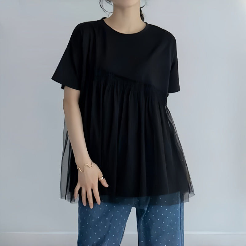 メッシュ切替半袖Tシャツシンプルコーデしやすいトップス