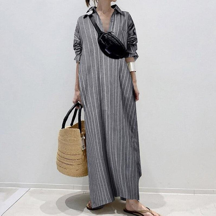 ストライプ柄シャツワンピースカジュアルワンピース
