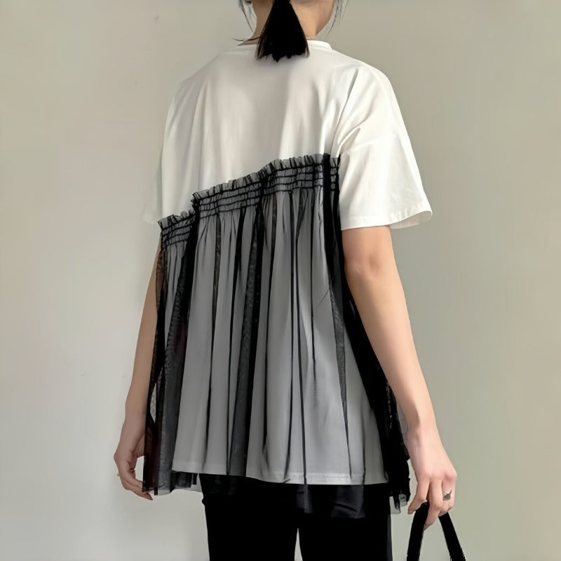メッシュ切替半袖Tシャツシンプルコーデしやすいトップス
