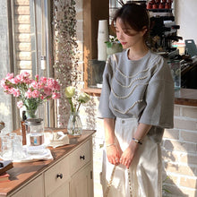 画像をギャラリービューアに読み込む, 半袖Tシャツビーズ付きシンプルコーデしやすいトップス
