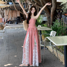 画像をギャラリービューアに読み込む, チェック柄レース切替キャミワンピース
