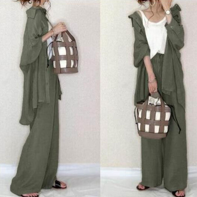 けだるい風無地シャツ＆カジュアルパンツセットアップ
