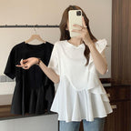 フレア裾切替不規則Tシャツトップス