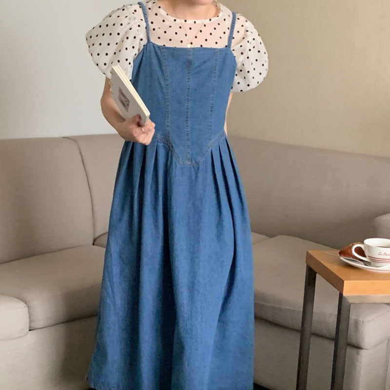 デニムキャミワンピースコーデしやすいカジュアルワンピース