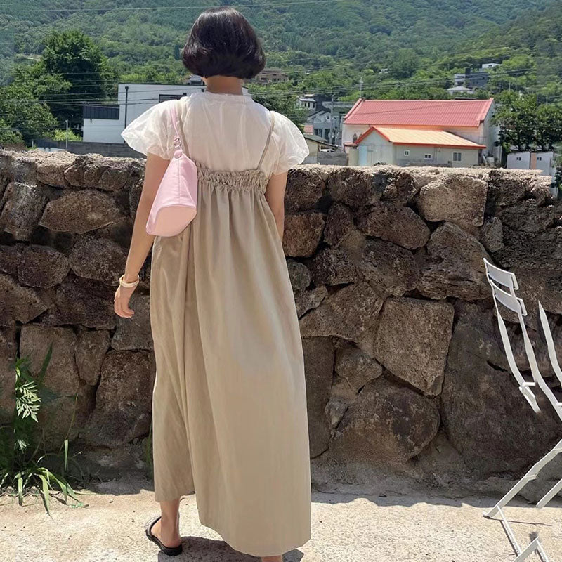 ギャザーデザインキャミワンピースカジュアルワンピース