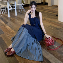 画像をギャラリービューアに読み込む, 重ね風フレア裾切替ベストワンピースカジュアルワンピース
