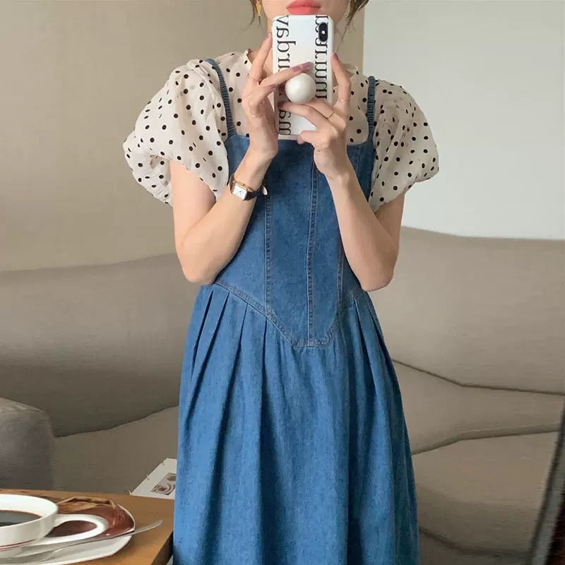 デニムキャミワンピースコーデしやすいカジュアルワンピース