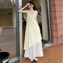 画像をギャラリービューアに読み込む, 重ね風フレア裾切替ベストワンピースカジュアルワンピース
