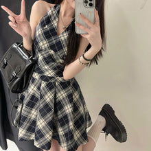 画像をギャラリービューアに読み込む, チェック柄ホルターネックドレスデートワンピース
