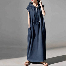 画像をギャラリービューアに読み込む, フード付きHラインカジュアルワンピース黒ワンピース
