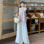 ノースリーブ刺繍花柄ブラウストップス